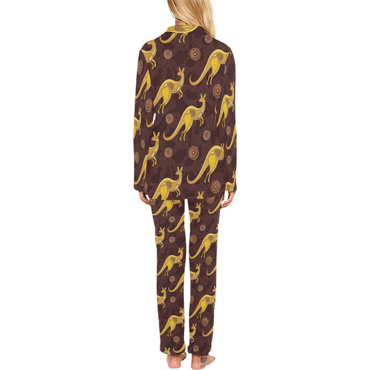 Kangaroos Aboriginal Pattern Print Design 08 Women's Long Pajama Set
