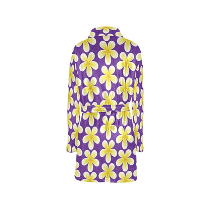 Yellow Plumeria Pattern Print Design PM05 Women's Fleece Robe