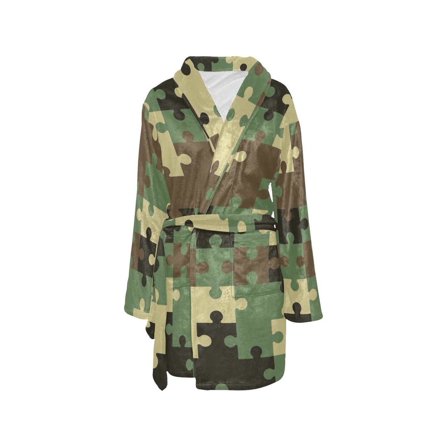Puzzle Camo Pattern Print Design A03 Women's Fleece Robe