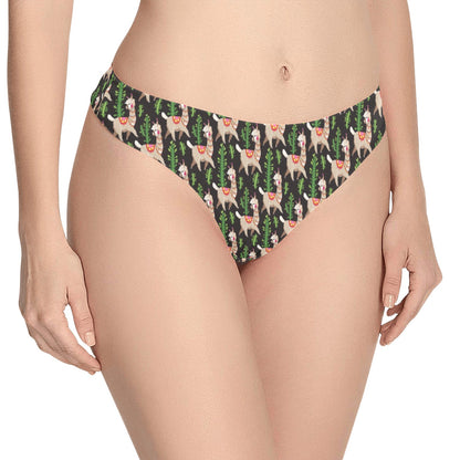 Alpaca Cactus Design Themed Print Women's Thongs