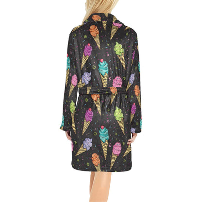 Ice Cream Pattern Print Design IC06 Women's Fleece Robe