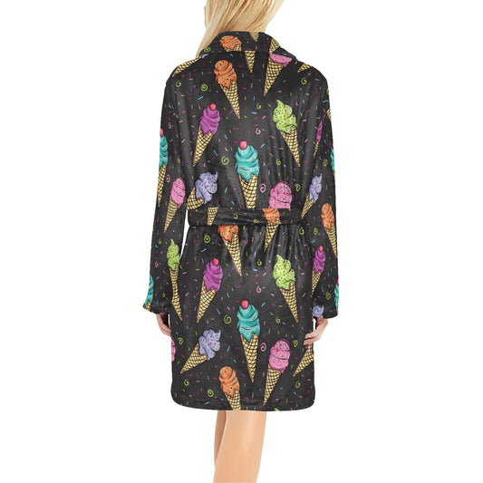 Ice Cream Pattern Print Design IC06 Women's Fleece Robe