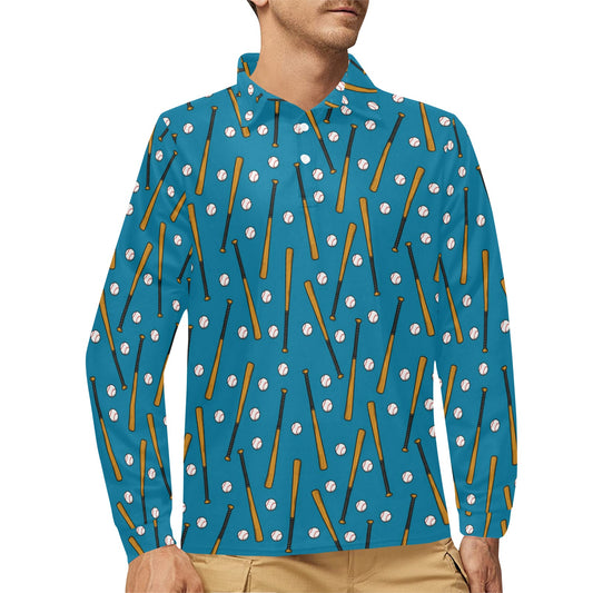 Baseball Pattern Print Design 01 Long Sleeve Polo Shirt For Men's