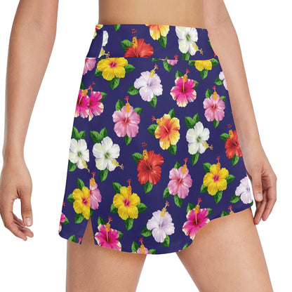 Hibiscus Colorful Print Design LKS301 17" Golf & Pickleball Skort with Pockets