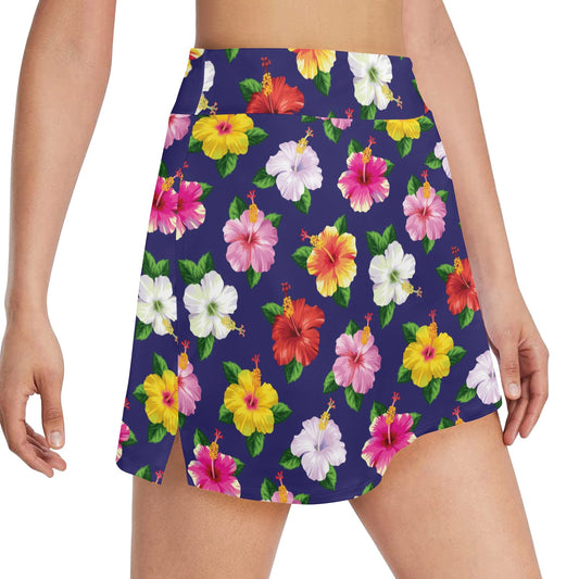 Hibiscus Colorful Print Design LKS301 17" Golf & Pickleball Skort with Pockets