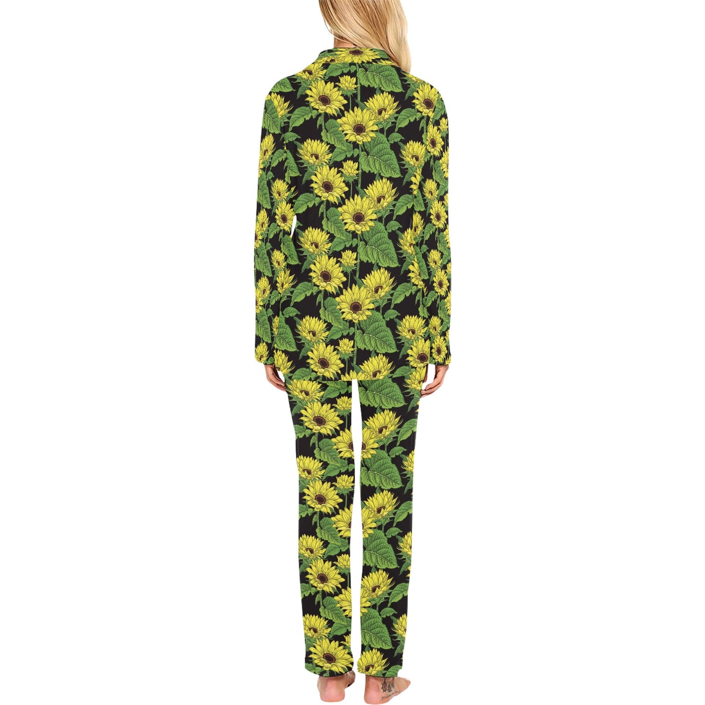 Sunflower Print Design LKS3010 Women's Long Pajama Set
