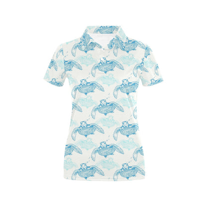 Sea Turtle Pattern Print Design T01 Women's Polo Shirt