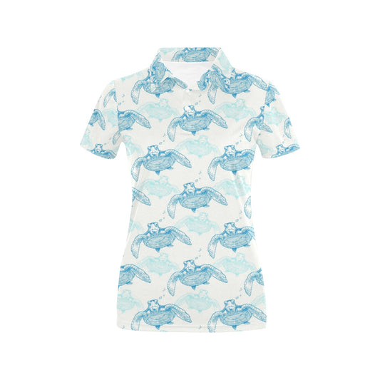 Sea Turtle Pattern Print Design T01 Women's Polo Shirt