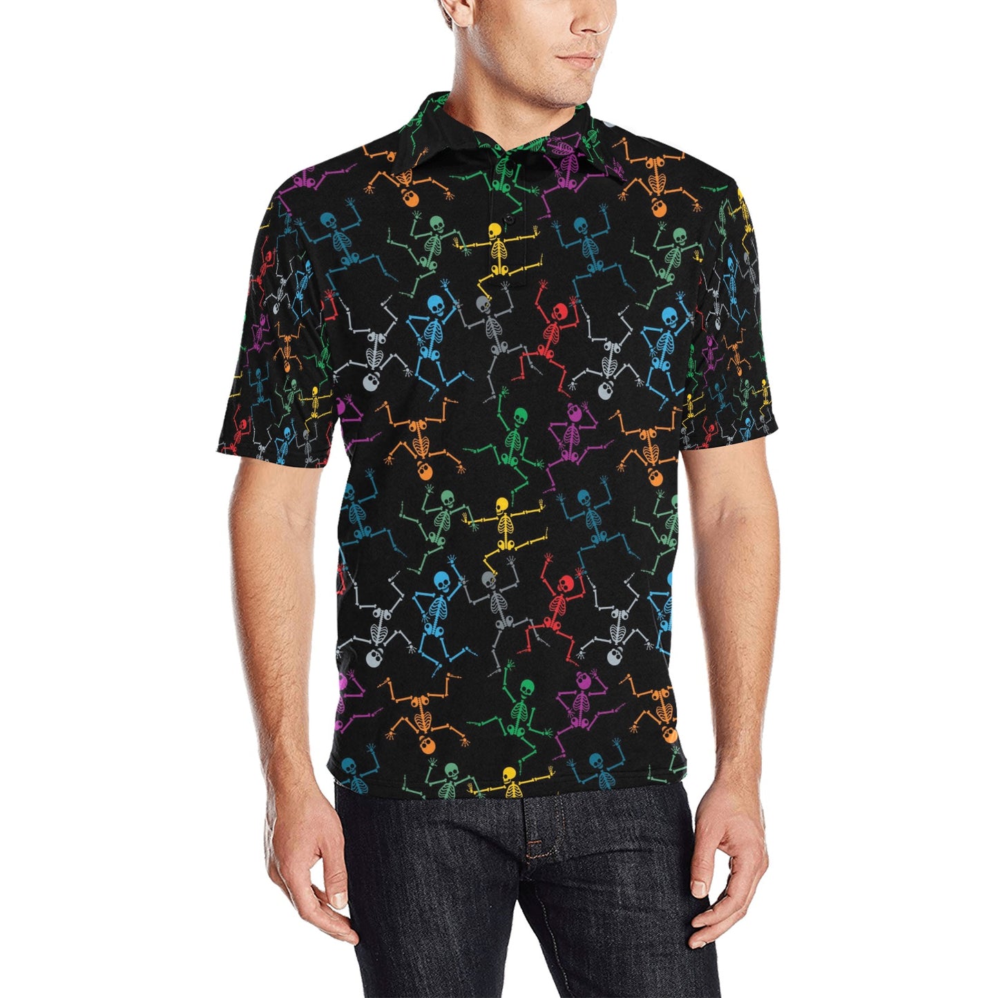 Skeleton Colorful Print Design LKS302 Men Polo Shirt