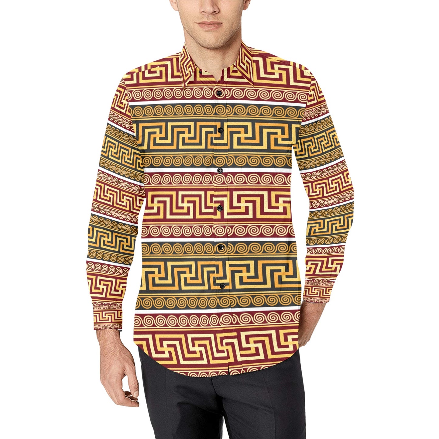 Ancient Greek Pattern Print Design LKS302 Men's Long Sleeve Dress Shirt