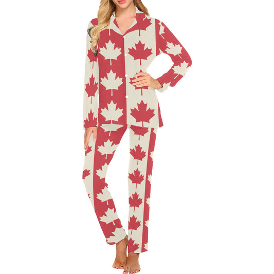 Maple Leaf Pattern Print Design 02 Women's Long Pajama Set