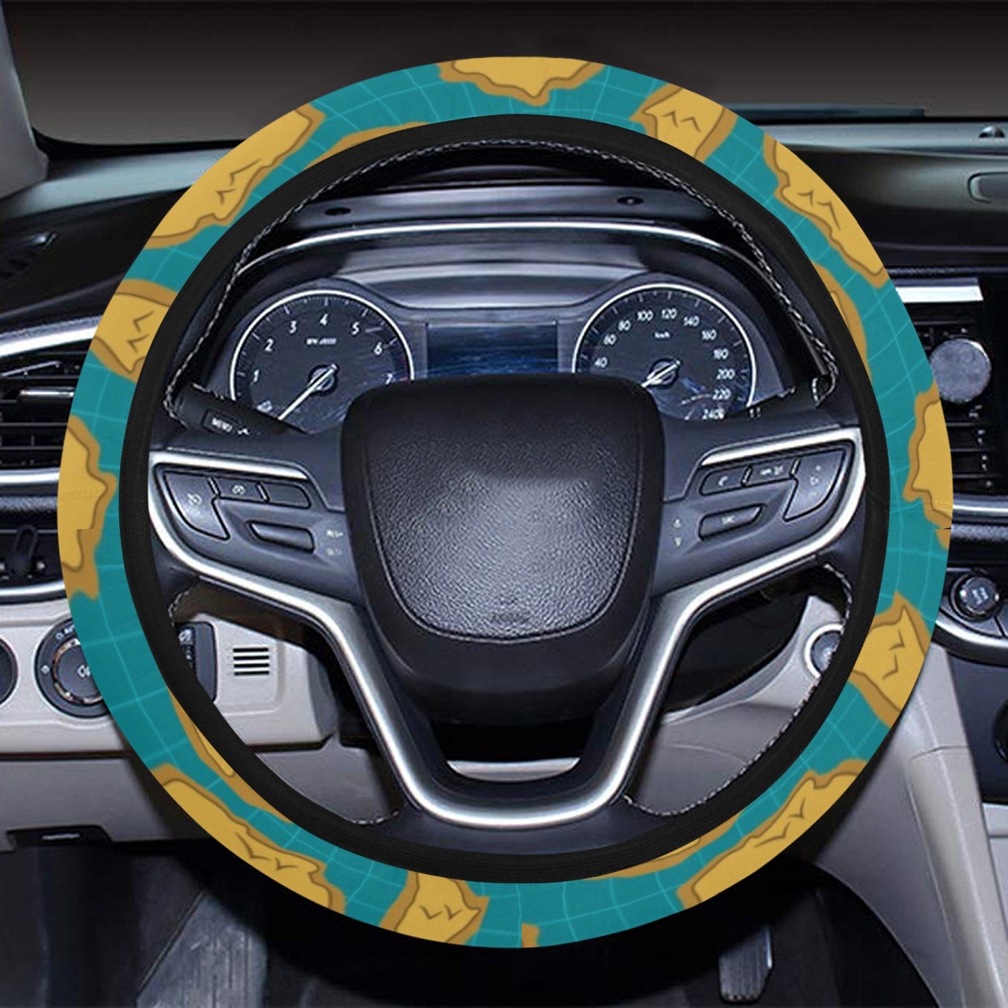 World Map Print Design LKS301 Steering Wheel Cover with Elastic Edge