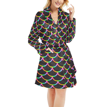 Mermaid Tail Rainbow Design Print Women's Fleece Robe