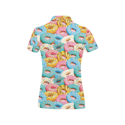 Donut Pattern Print Design DN01 Women's Polo Shirt
