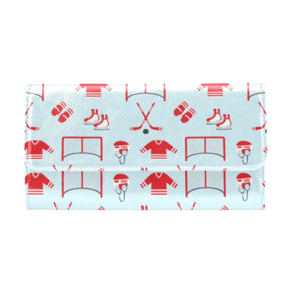 Hockey Red Equipment Print Design LKS305 Women's Trifold Wallet