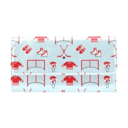 Hockey Red Equipment Print Design LKS305 Women's Trifold Wallet