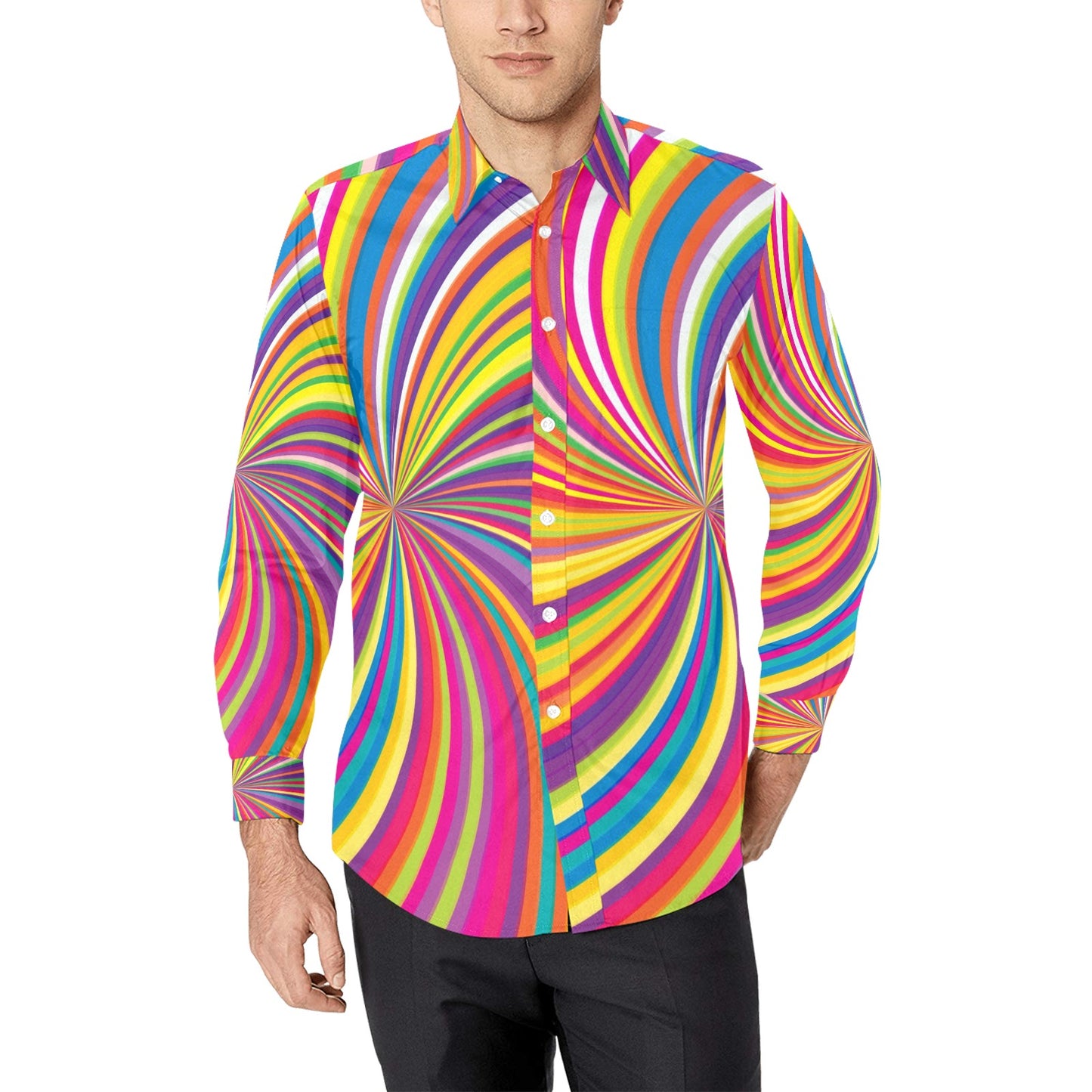 Vortex Print Design LKS301 Men's Long Sleeve Dress Shirt