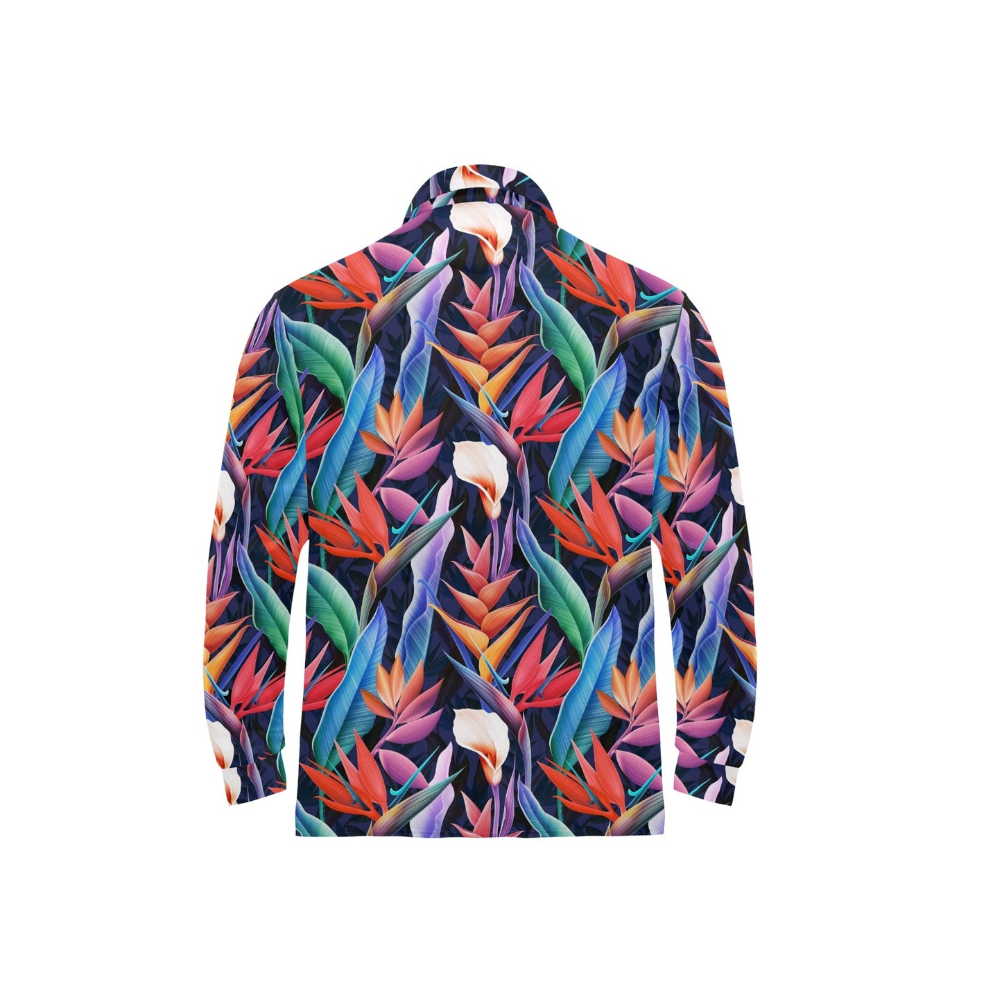 Tropical Flower Pattern Print Design TF023 Long Sleeve Polo Shirt For Men's
