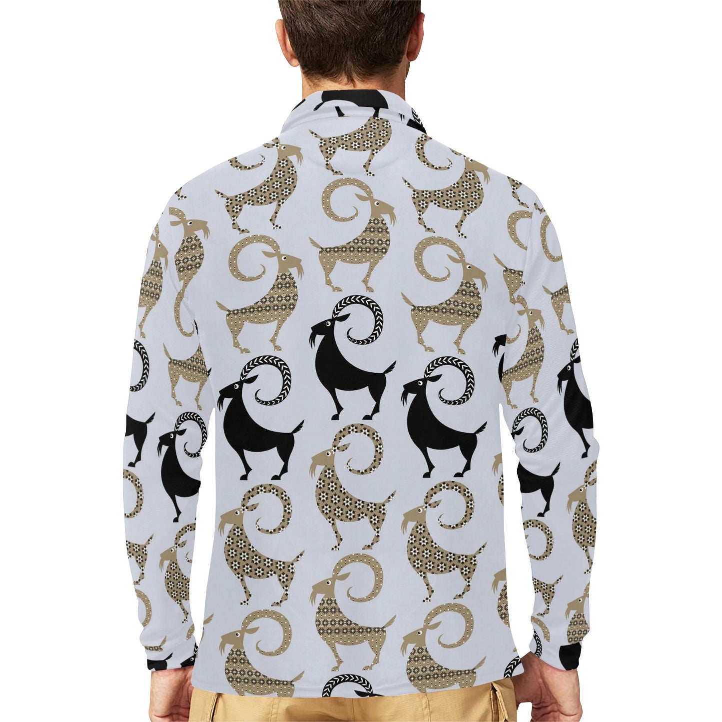 Goat Pattern Print Design 03 Long Sleeve Polo Shirt For Men's