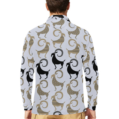Goat Pattern Print Design 03 Long Sleeve Polo Shirt For Men's