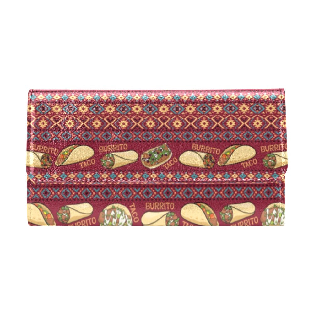 Burrito Taco Print Design LKS302 Women's Trifold Wallet