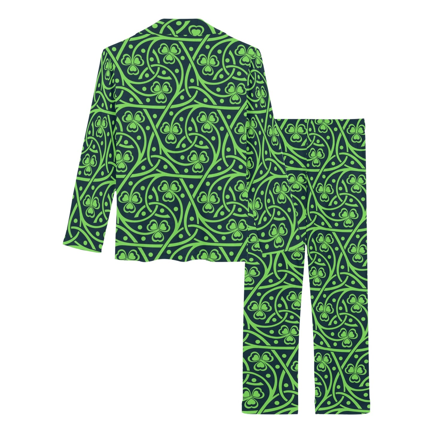 Shamrock Themed Print Women's Long Pajama Set