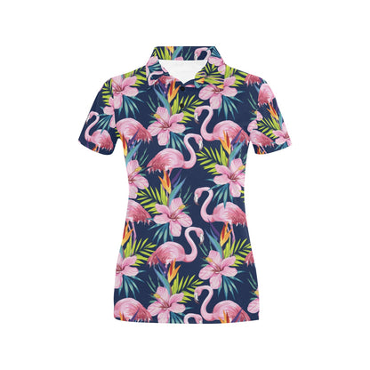 Flamingo Hibiscus Print Women's Polo Shirt