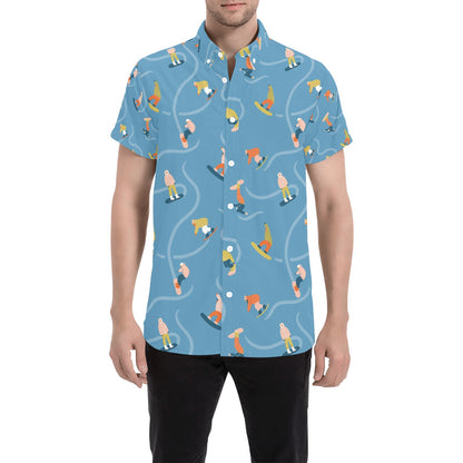 Snowboard Print Design LKS303 Men Short Sleeve Button Up Shirt