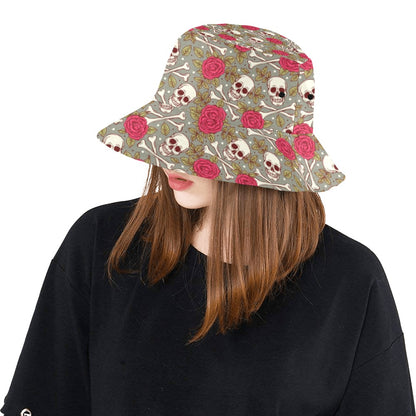 Skull Bone Rose Print Design LKS303 Unisex Bucket Hat