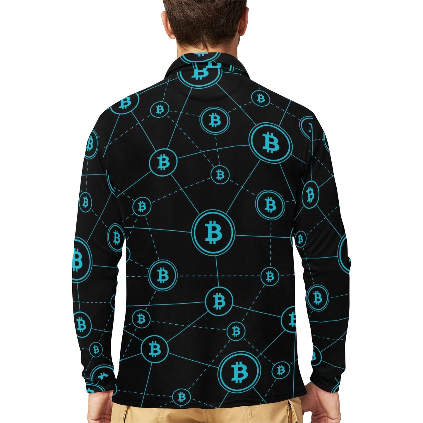 Cryptocurrency Pattern Print Design 01 Long Sleeve Polo Shirt For Men's