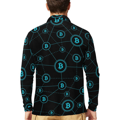 Cryptocurrency Pattern Print Design 01 Long Sleeve Polo Shirt For Men's