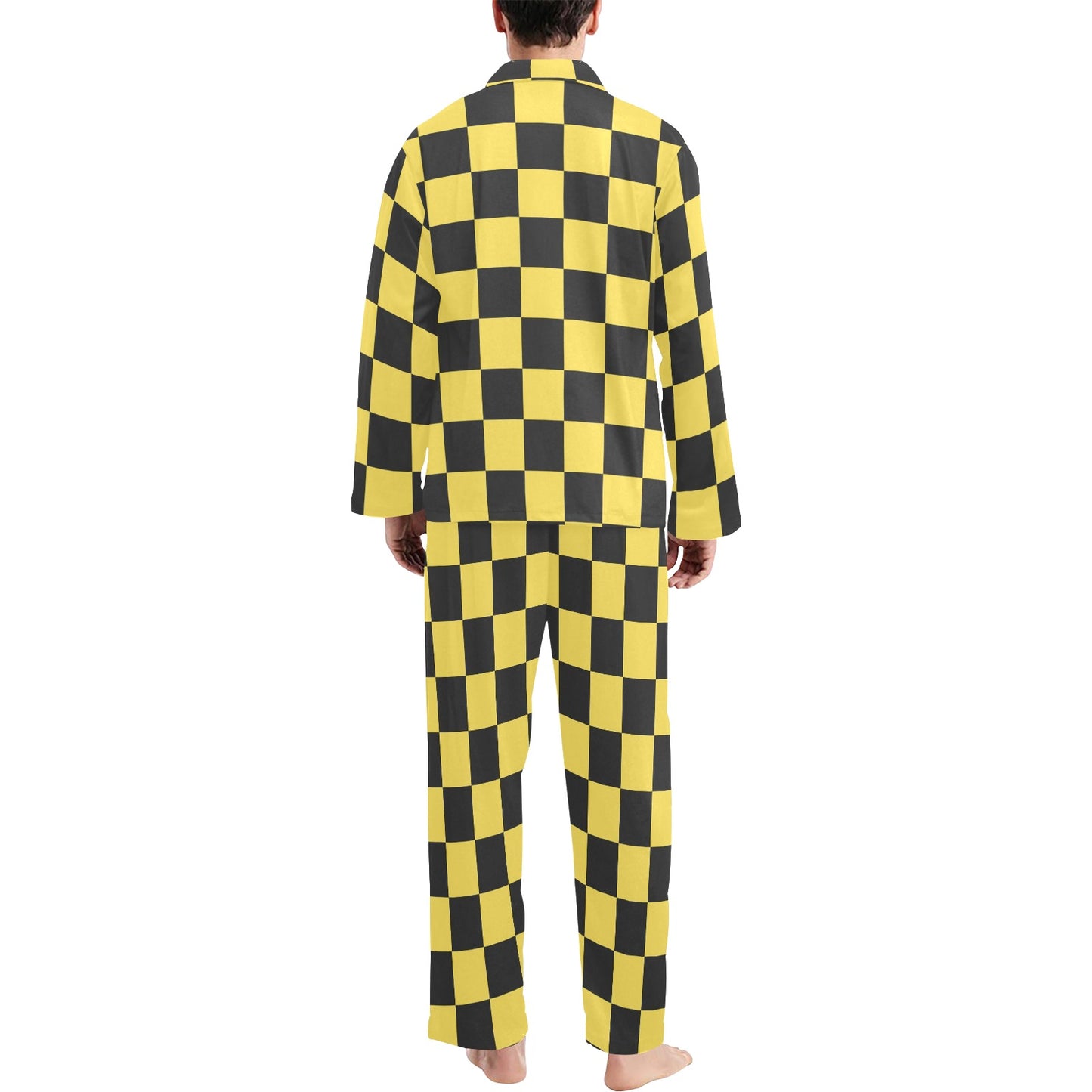 Checkered Yellow Pattern Print Design 03 Men's Long Pajama Set