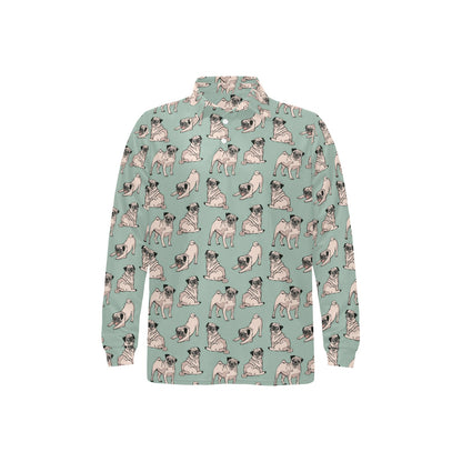 Pug Pattern Print Design A01 Long Sleeve Polo Shirt For Men's