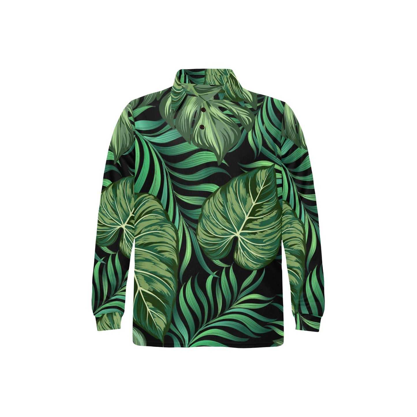 Green Fresh Tropical Palm Leaves Long Sleeve Polo Shirt For Men's