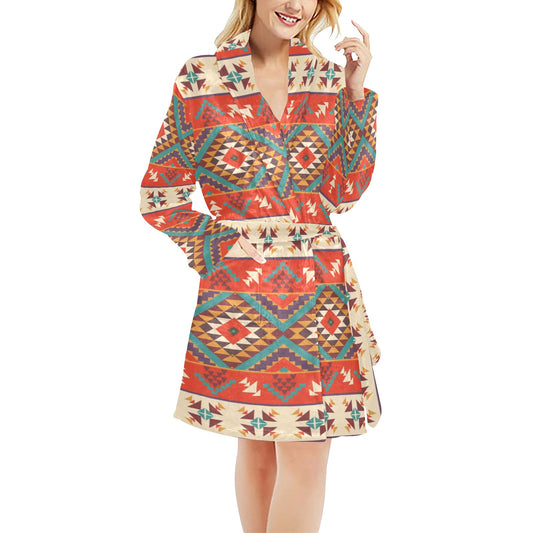 Aztec Red Print Pattern Women's Fleece Robe