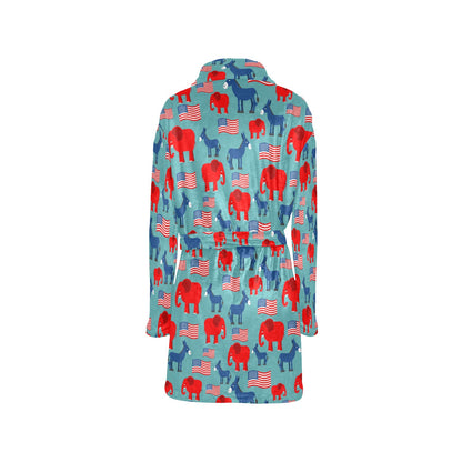 Donkey Red Elephant Pattern Print Design 03 Women's Fleece Robe