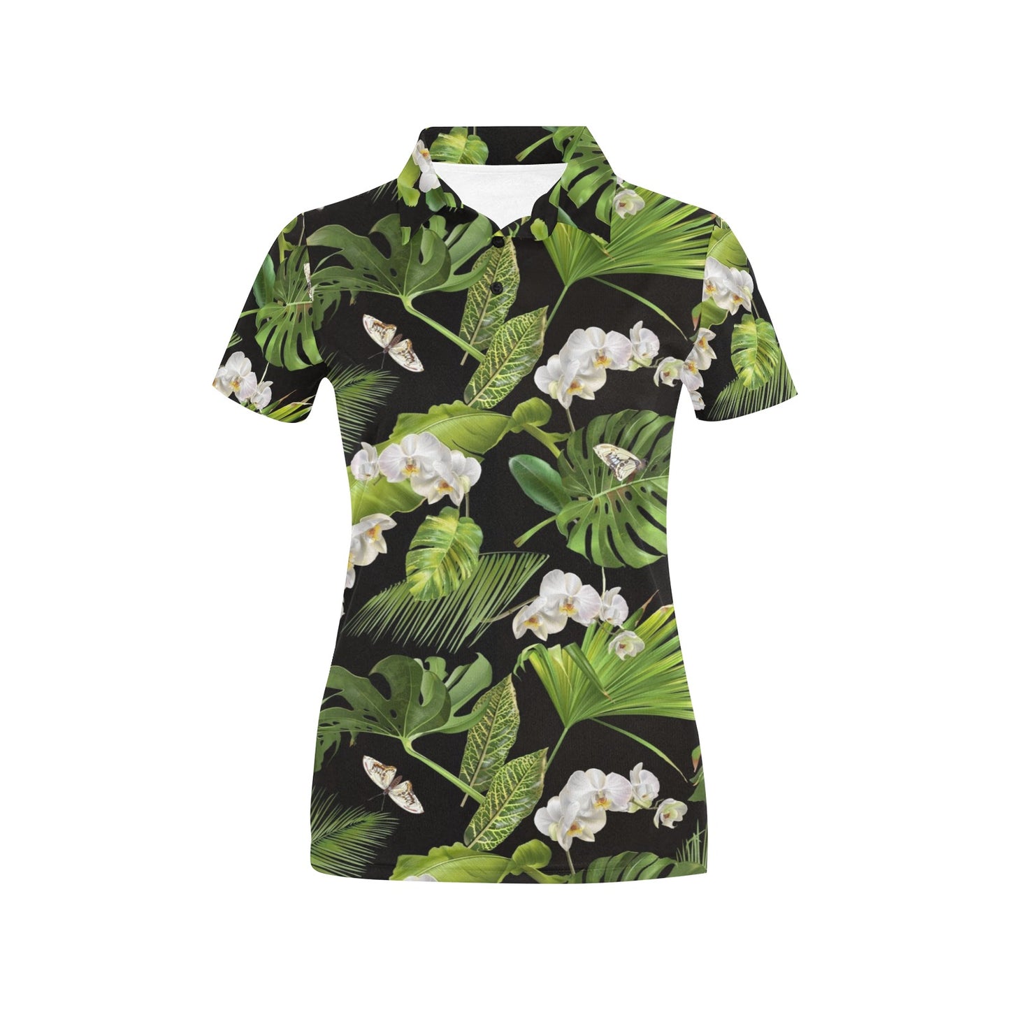 Tropical Flower Pattern Print Design TF026 Women's Polo Shirt