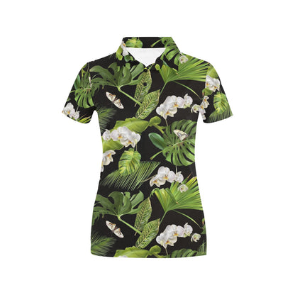 Tropical Flower Pattern Print Design TF026 Women's Polo Shirt