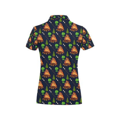 Camfire marshmallow Camping Design Print Women's Polo Shirt