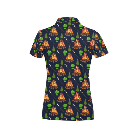 Camfire marshmallow Camping Design Print Women's Polo Shirt