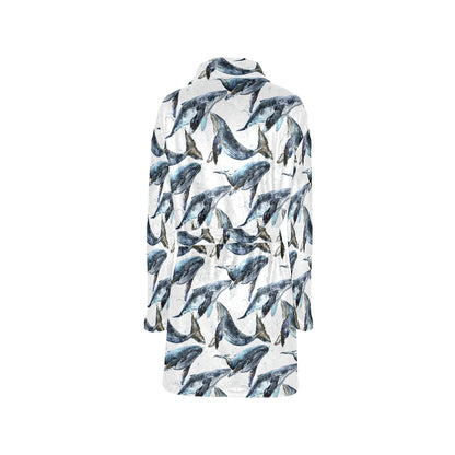Blue Whale Pattern Print Design 03 Women's Fleece Robe
