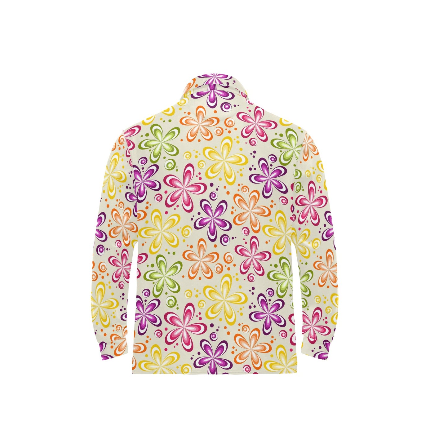 Flower Power Colorful Design Print Long Sleeve Polo Shirt For Men's