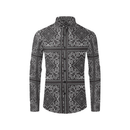 Bandana Black White Print Design LKS302 Men's Long Sleeve Dress Shirt