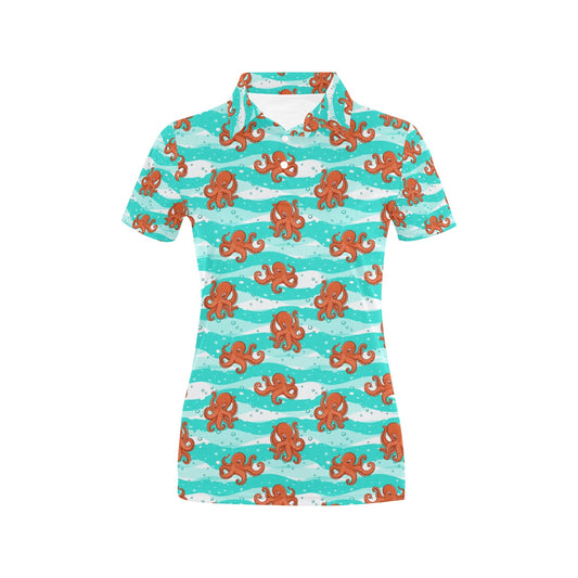 Octopus Cute Design Print Themed Women's Polo Shirt