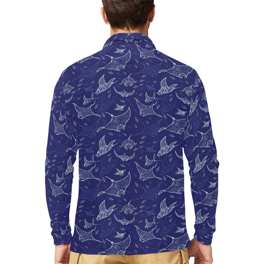 Manta Ray Print Design LKS401 Long Sleeve Polo Shirt For Men's