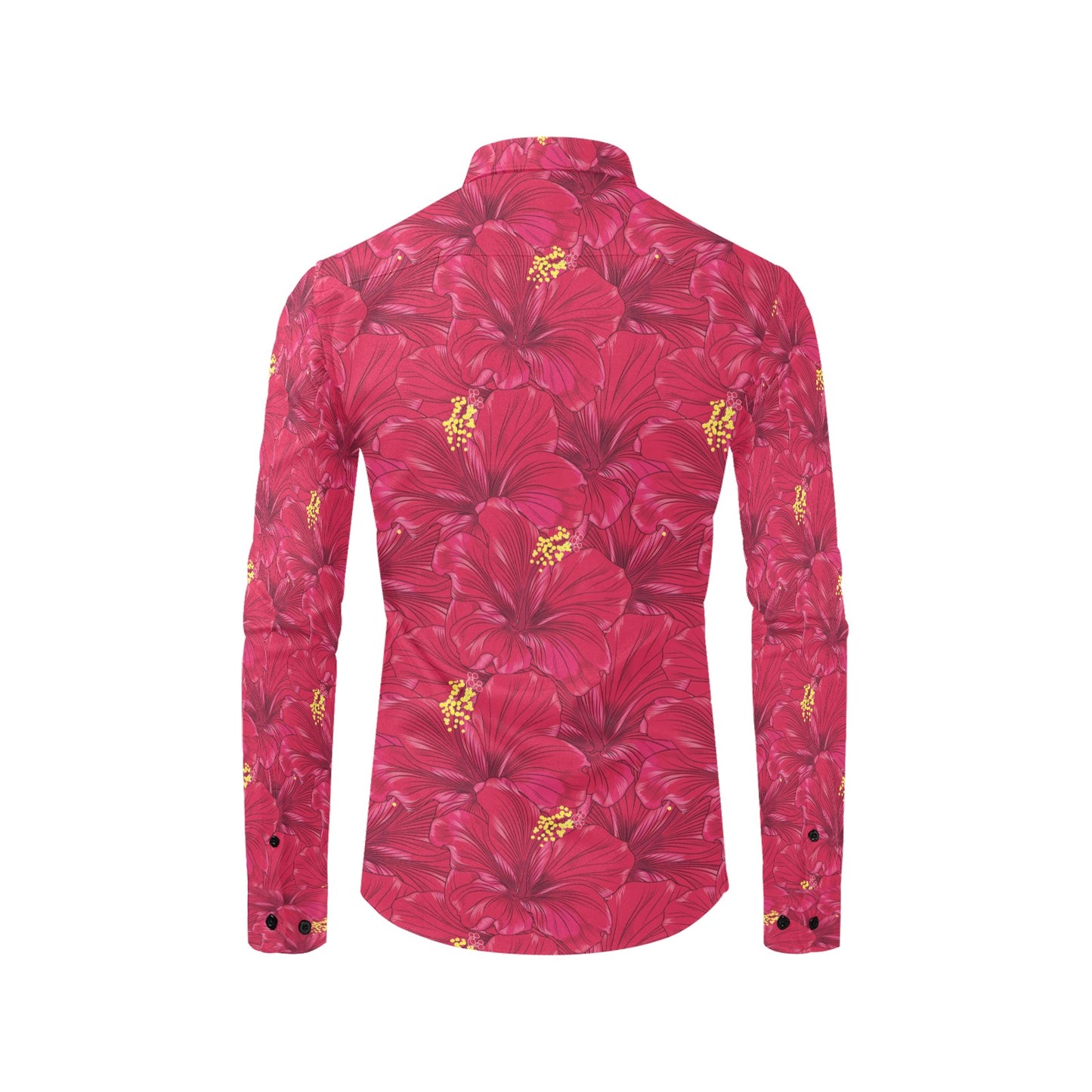 Hibiscus Red Pattern Print LKS308 Men's Long Sleeve Dress Shirt