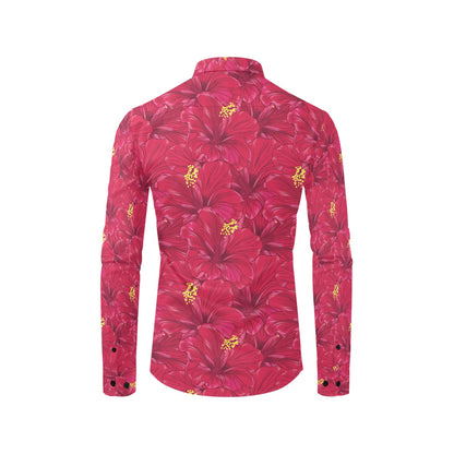 Hibiscus Red Pattern Print LKS308 Men's Long Sleeve Dress Shirt