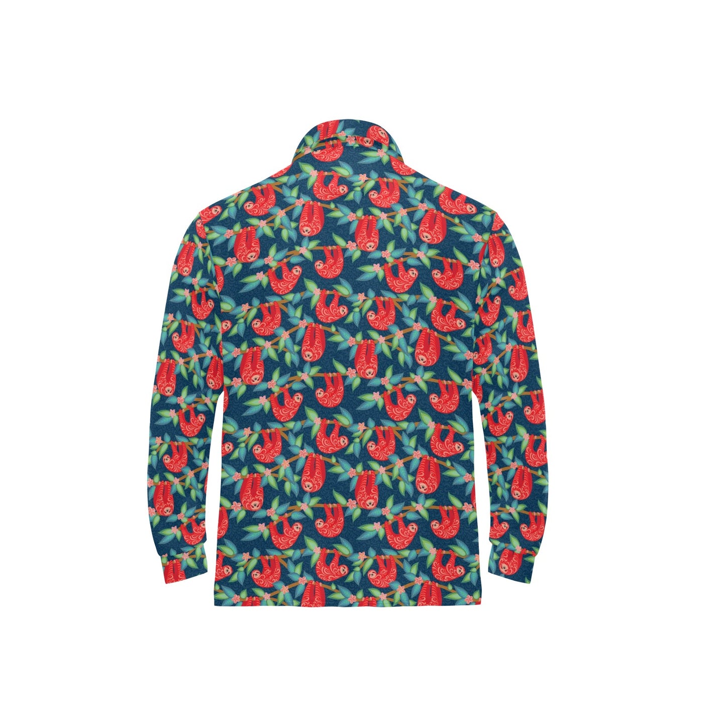 Sloth Red Design Themed Print Long Sleeve Polo Shirt For Men's