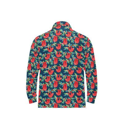Sloth Red Design Themed Print Long Sleeve Polo Shirt For Men's