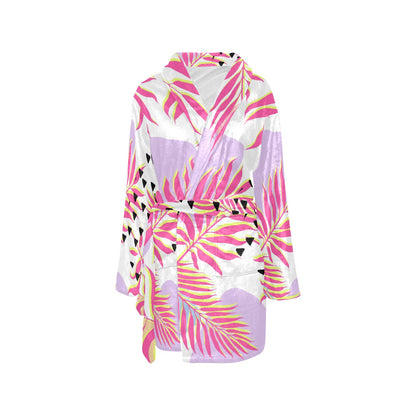 Pink Tropical Palm Leaves Women's Fleece Robe